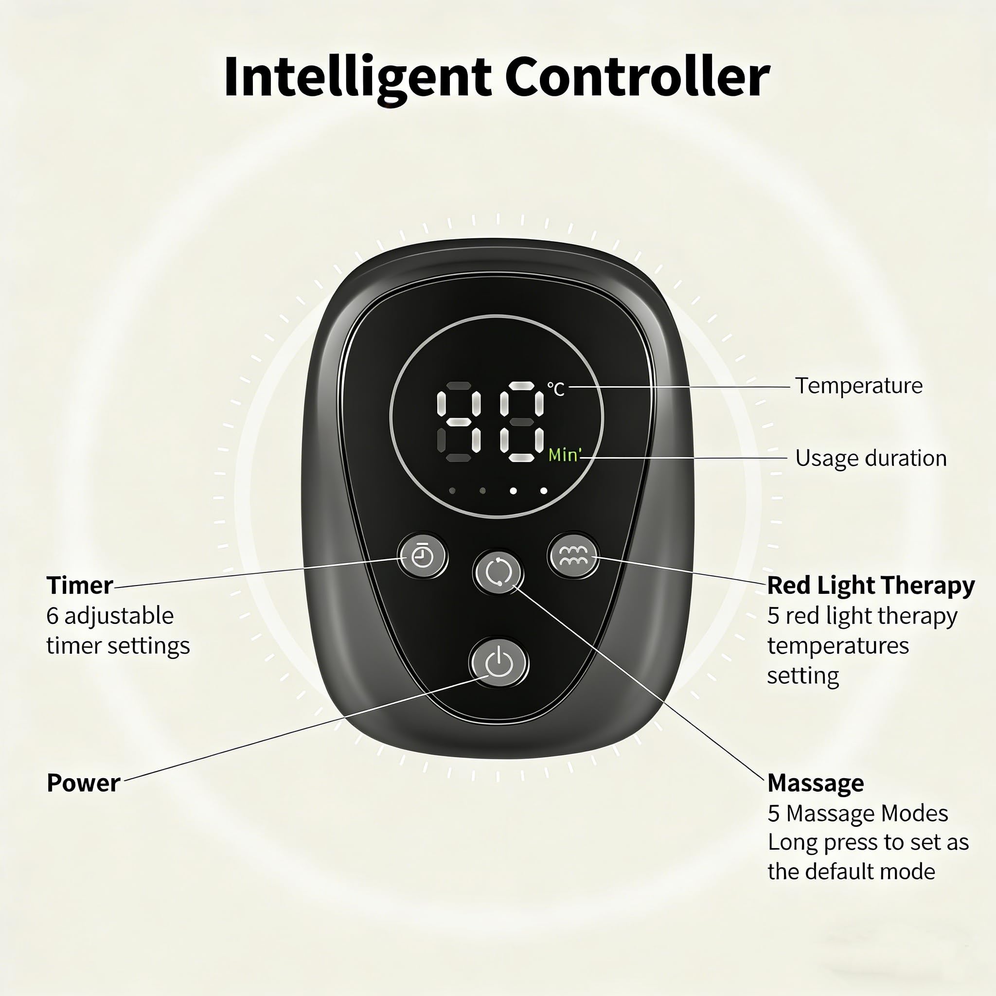 Oramuon knee massager 5000mAh battery for extended cordless sessions.