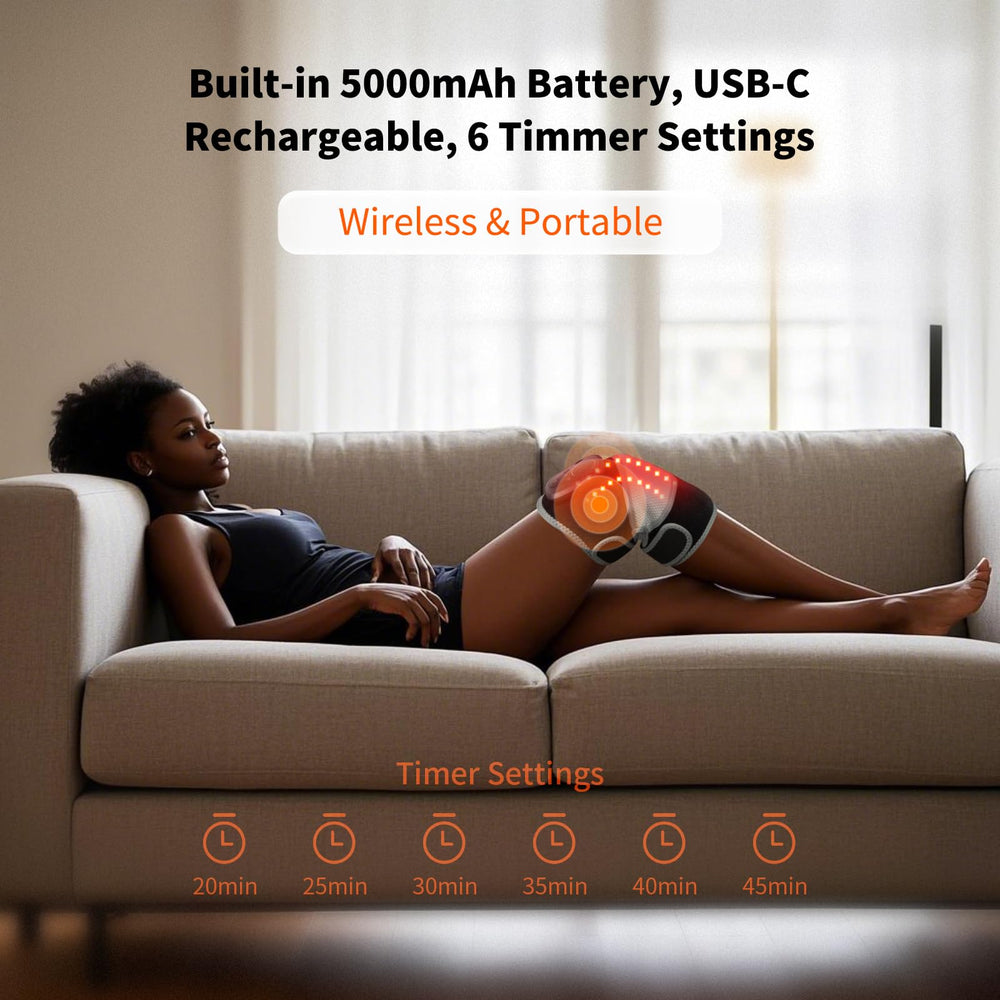Oramuon cordless knee massager design for portable use anywhere.
