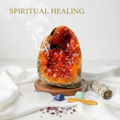 Orange Crystal Geode Cluster close-up reveals radiant crystals ideal for focal points