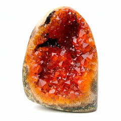 Orange Crystal Geode Cluster front view highlights vibrant hue for home decor