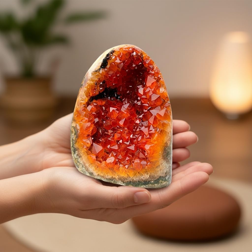 Orange Crystal Geode Cluster suitable for meditation spaces and calm energy