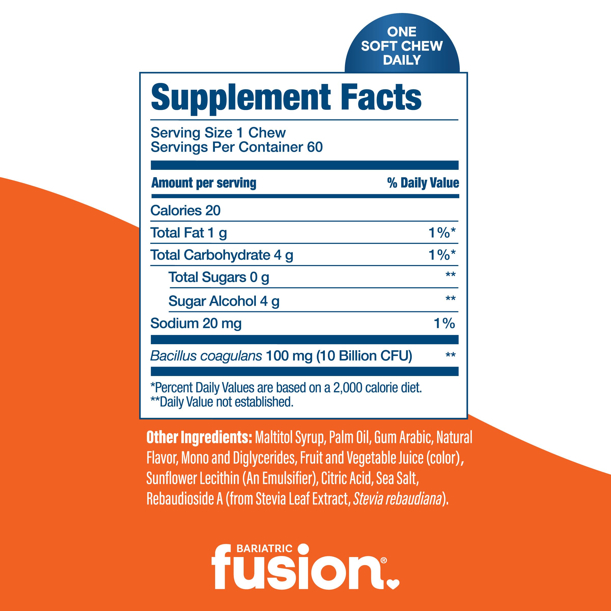 Orange tropical flavor probiotic chew from Bariatric Fusion