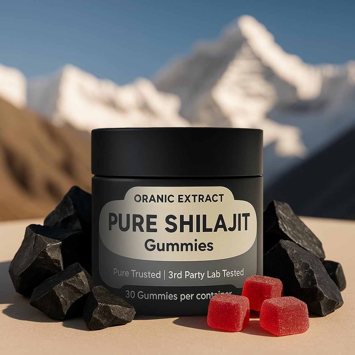 ORANIC EXTRACT Shilajit Gummies ingredients panel highlights 85 trace minerals and fulvic acid