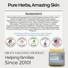 Ora's Amazing Herbal All Purpose Salve cruelty-free and eco-friendly label.