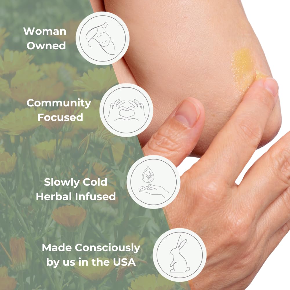 Ora's Amazing Herbal All Purpose Salve calendula and plantain blend in use.