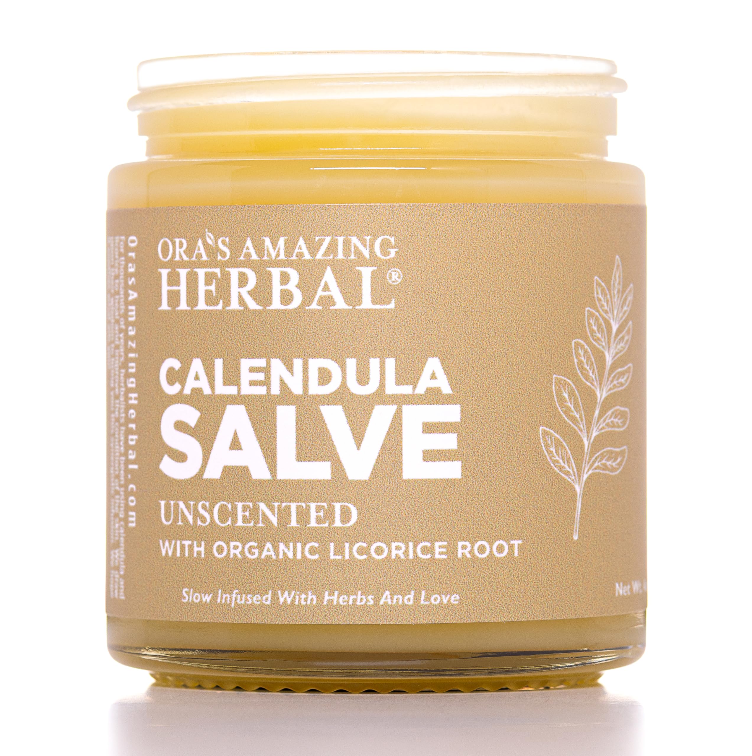 Ora's Amazing Herbal Calendula Salve bottle, fragrance-free and coconut-free for sensitive skin.