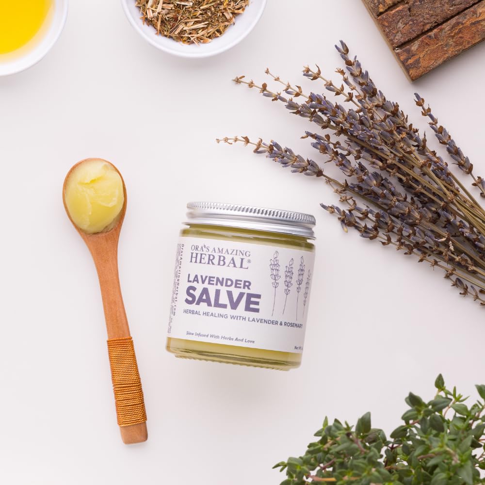 Ora's Amazing Herbal Lavender Salve bedside table ready for soothing routines.