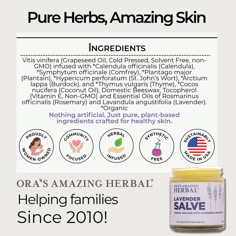 Ora's Amazing Herbal Lavender Salve nighttime use on neck and feet for relaxation.