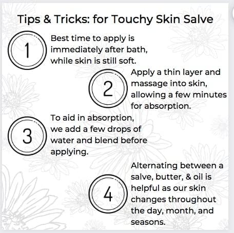 Ora's Amazing Herbal Touchy Skin Salve bottle on shelf conveys everyday gentle care
