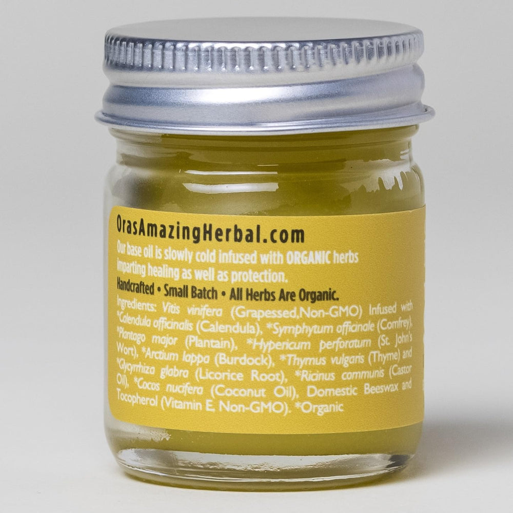 Ora's Amazing Herbal Touchy Skin Salve travel-size convenient for on-the-go.