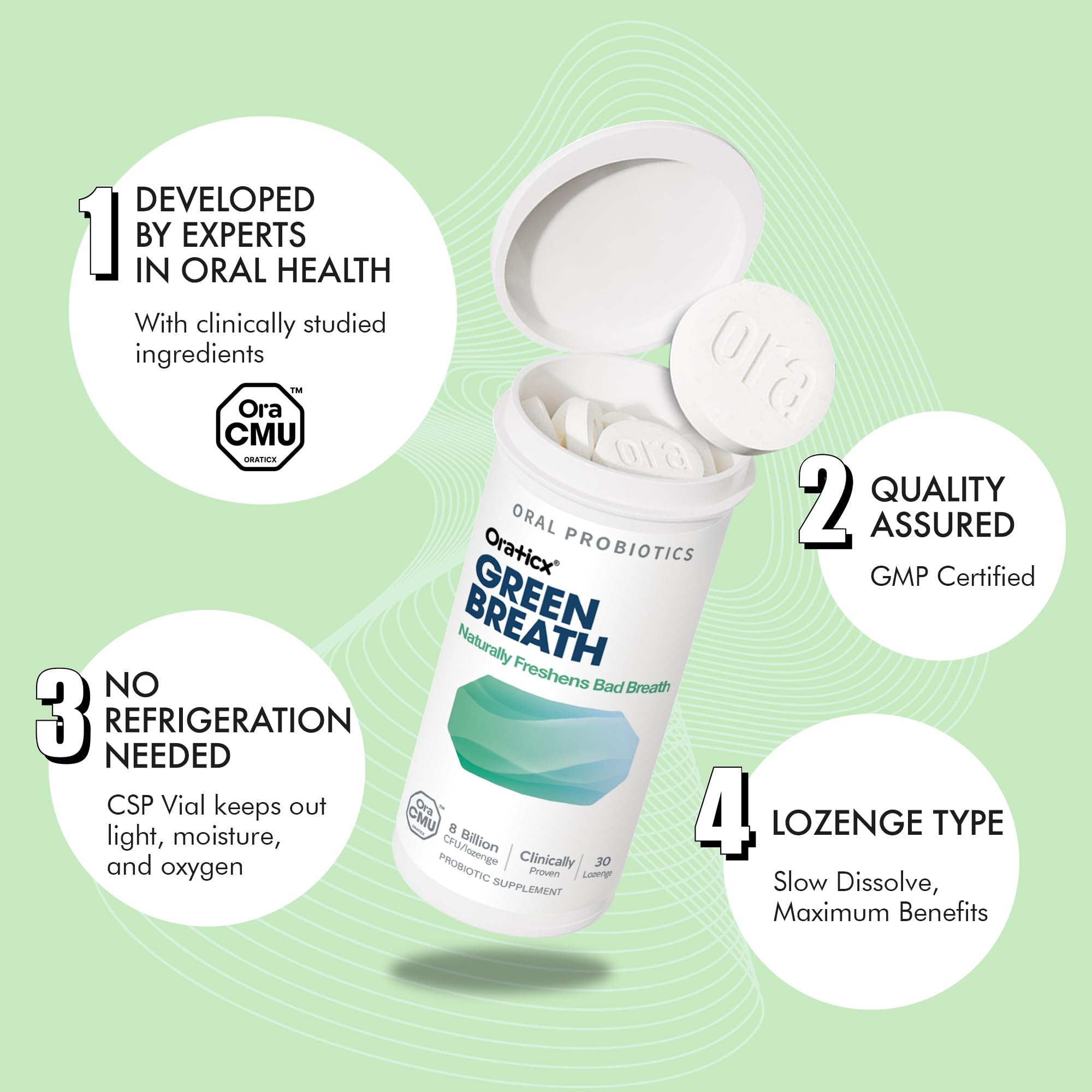 OraTicx label highlights oraCMU probiotic strain