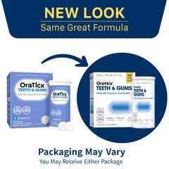 OraTicx packaging on display highlighting immune support and mouth health.