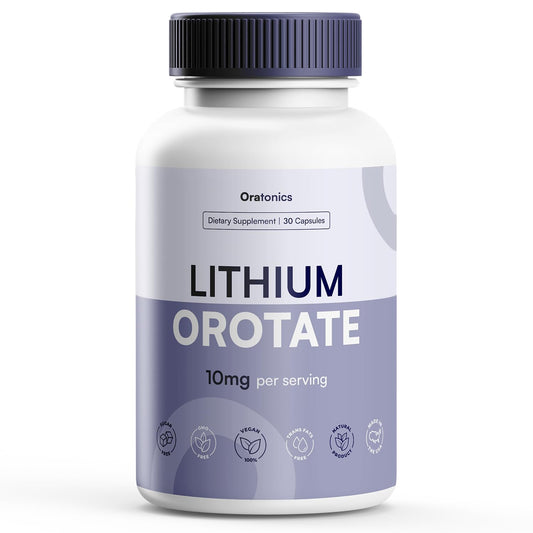 Oratonics lithium orotate 10mg bottle with a clean label for daily balance