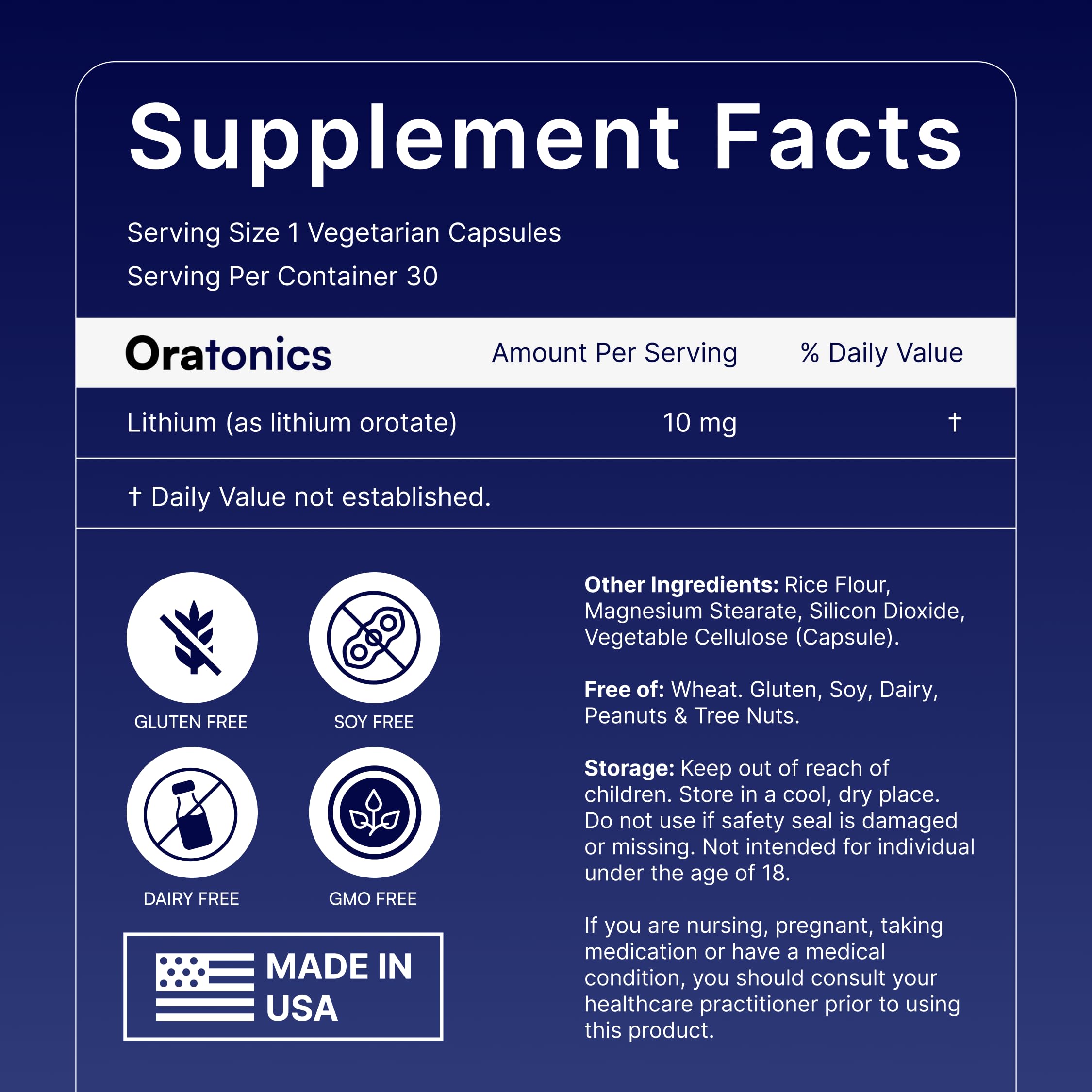 Oratonics lithium orotate capsules in a simple low-dose format for daily use