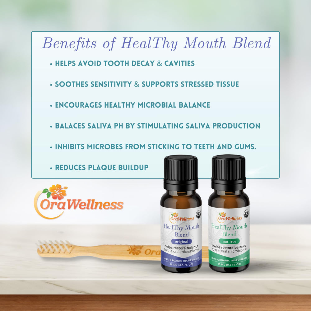 OraWellness Nut Free Mouth Oil drops on toothpaste for deeper clean.