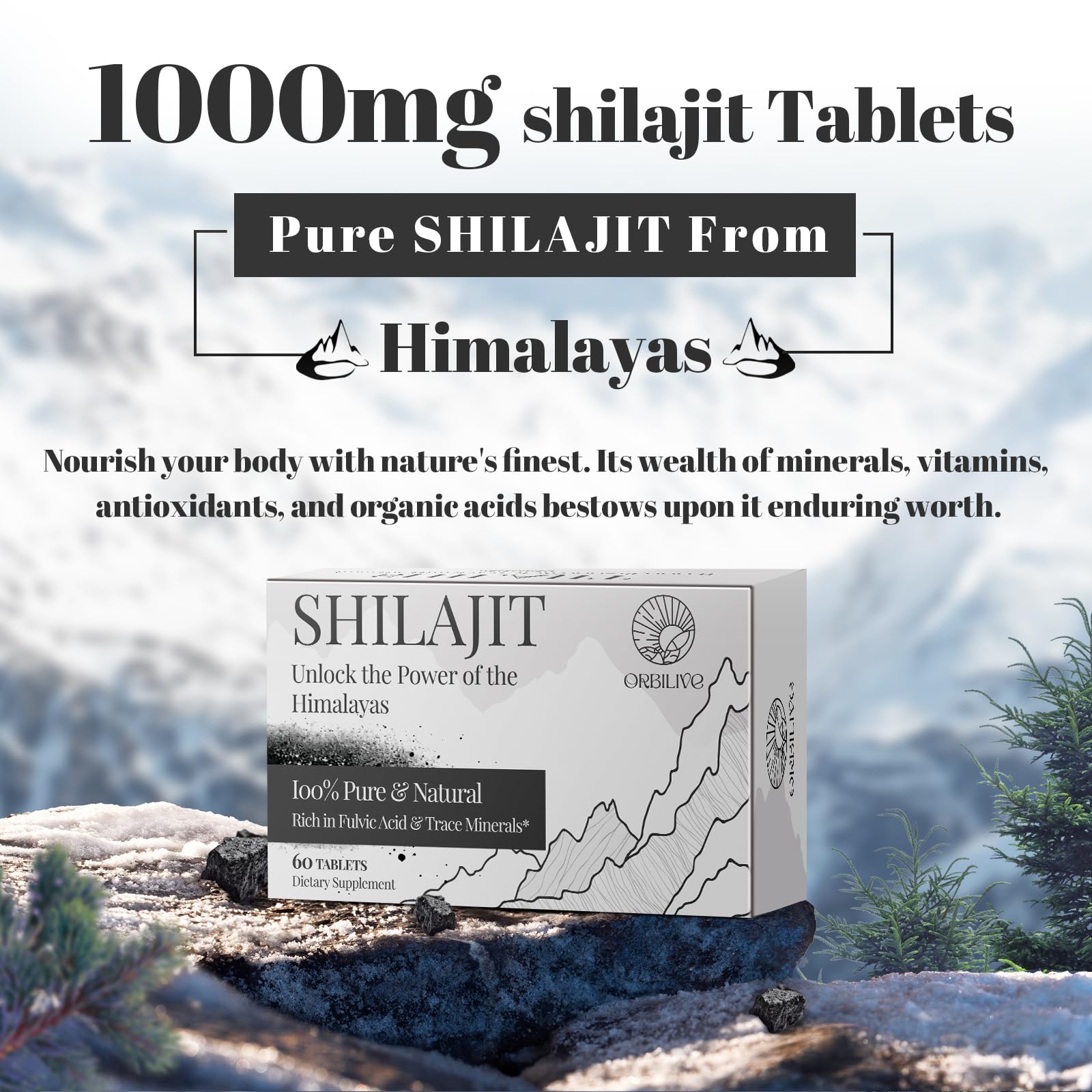 ORBILIVE Shilajit tablets, immunity and energy for on-the-go use.