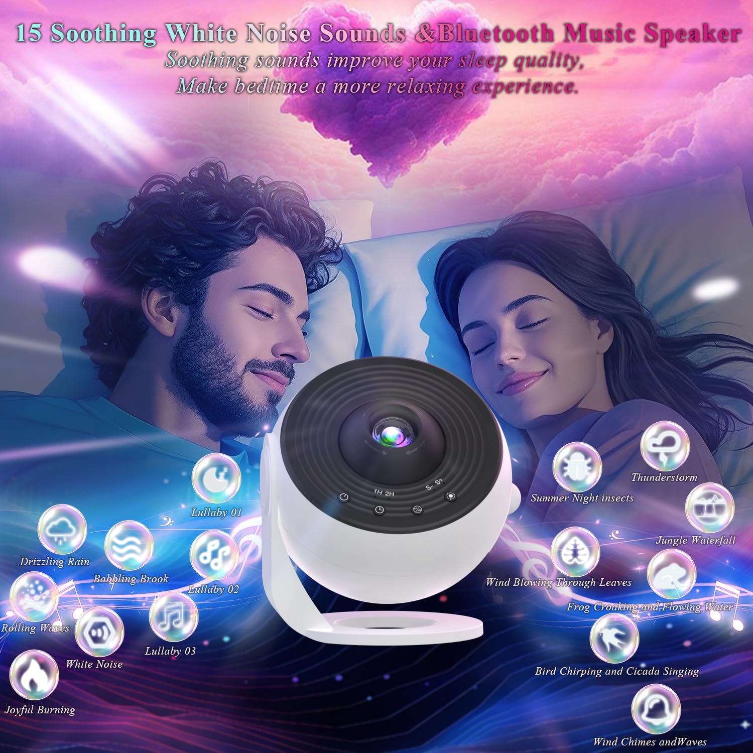 Orbislux projector pro offers white noise and nature sounds for calm evenings