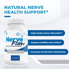 Orby NerveFlow bottle label close-up showing GMP-certified and non-GMO assurances.