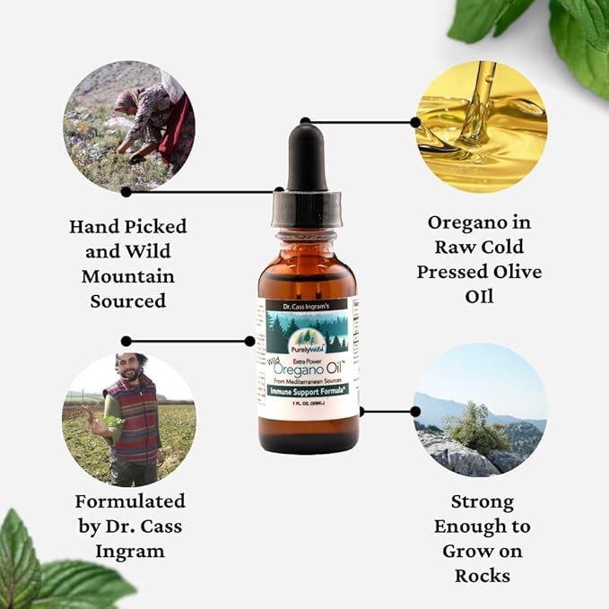 Oregano oil and extra virgin olive oil ingredients.