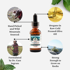 Oregano oil and extra virgin olive oil ingredients.