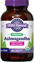 Oregon's Wild Harvest Ashwagandha bottle close-up for daily stress support.