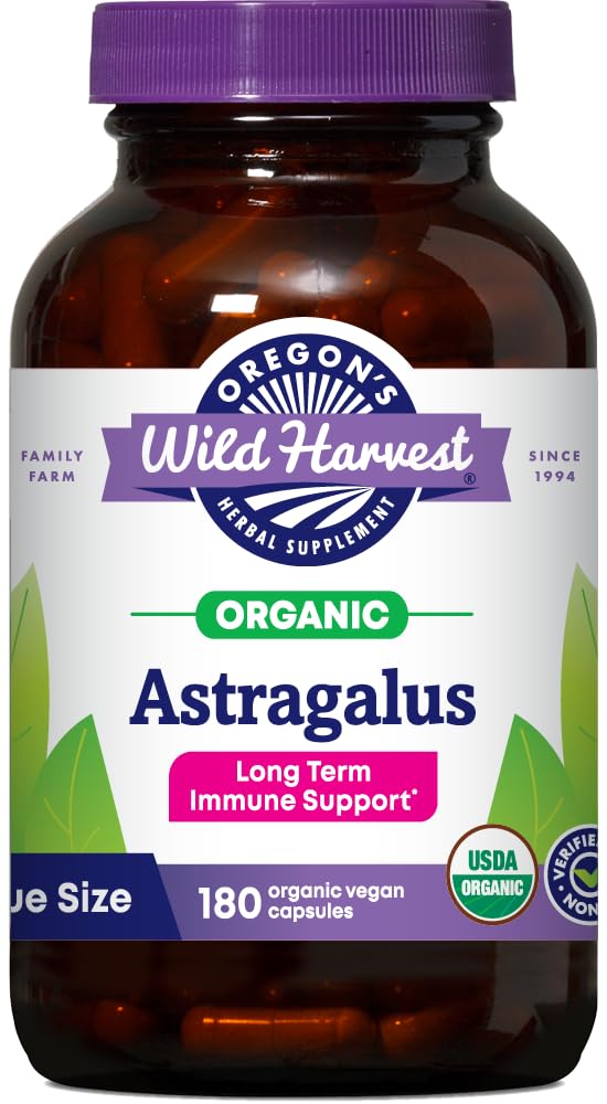 Oregon's Wild Harvest astragalus capsules bottle pour for gentle immune support
