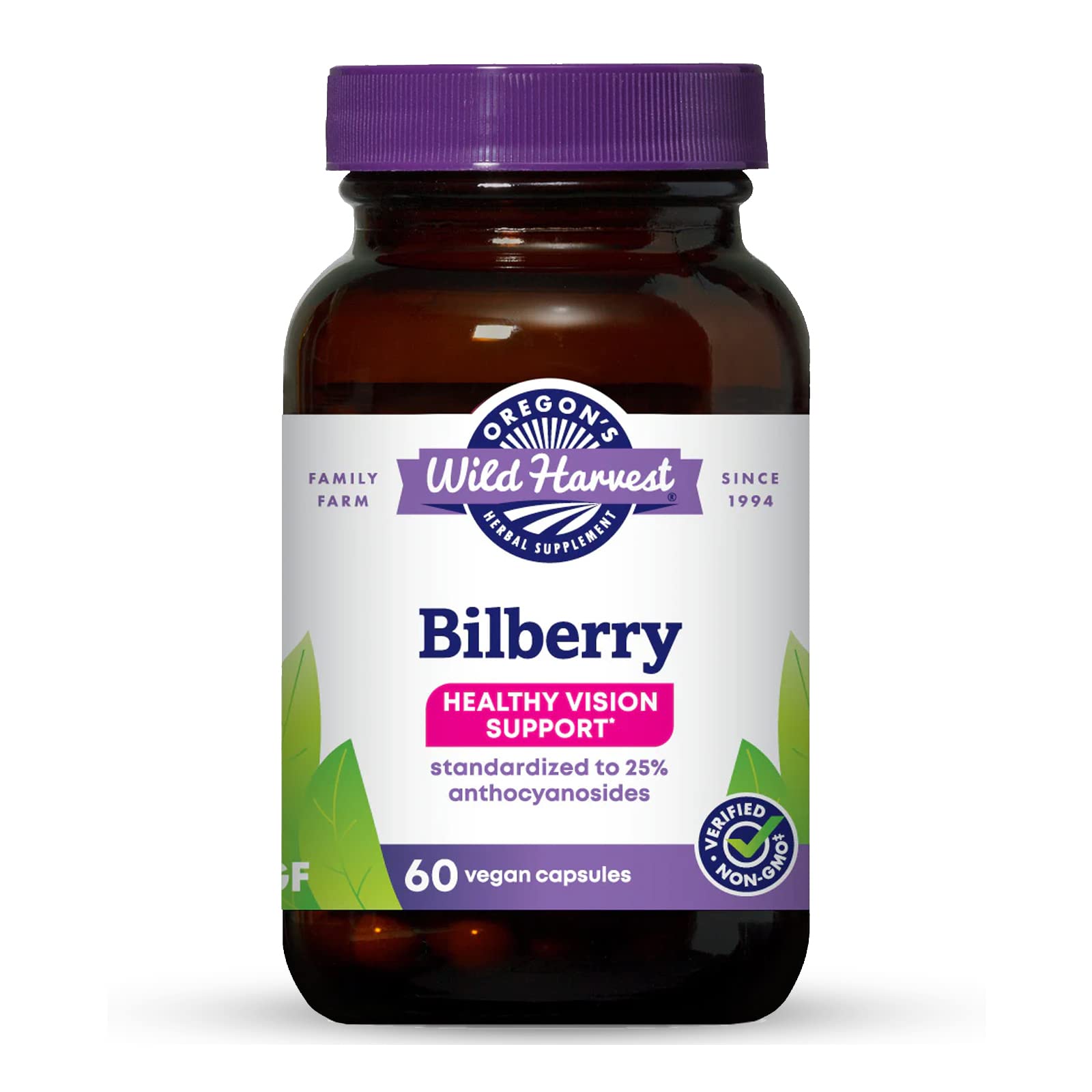 Oregon's Wild Harvest bilberry capsules bottle for easy daily eye support