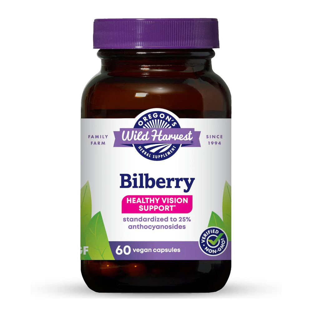 Oregon's Wild Harvest bilberry capsules bottle for easy daily eye support