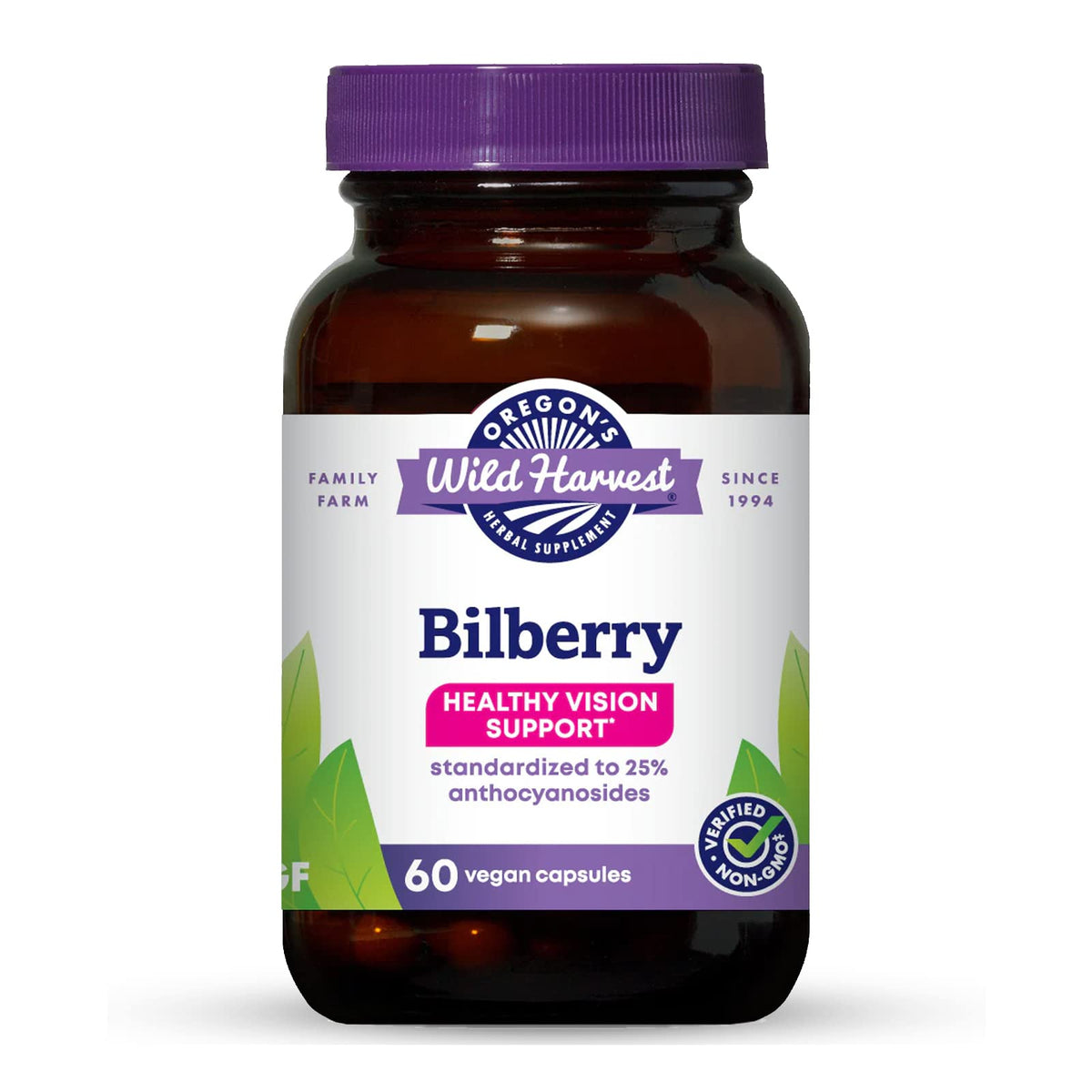 Oregon's Wild Harvest bilberry capsules bottle for easy daily eye support