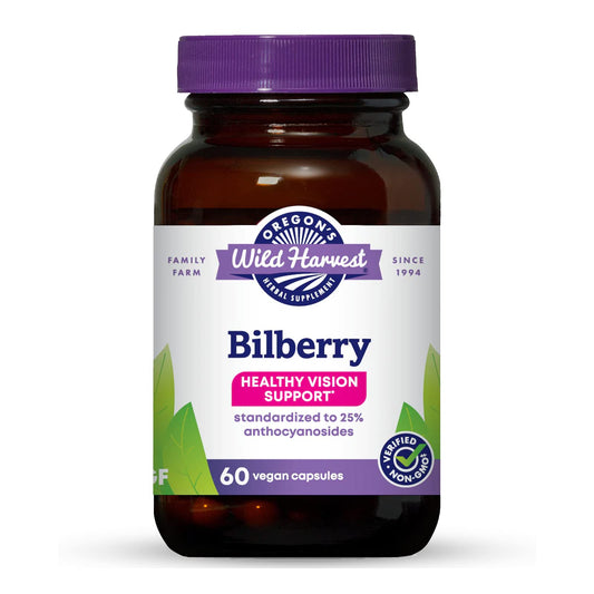 Oregon's Wild Harvest bilberry capsules bottle for easy daily eye support