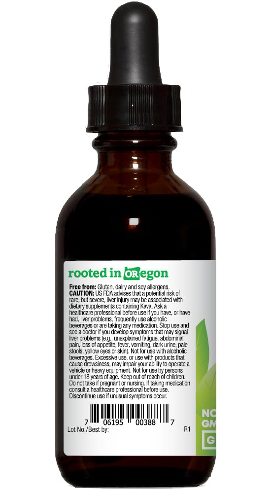 Oregon's Wild Harvest Kava Extract label-front shows gluten-free, non-GMO promise