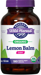 Oregon's Wild Harvest Lemon Balm bottle front, organic supplement for daily calm.
