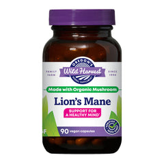 Oregon's Wild Harvest Lions Mane organic capsules bottle highlighting brain support.