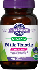 Oregon's Wild Harvest Milk Thistle capsules bottle on a clean surface, supports daily wellness