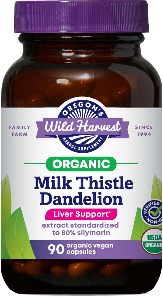Oregon's Wild Harvest Milk Thistle Dandelion Capsules bottle for daily liver support