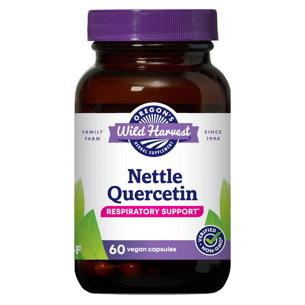 Oregon's Wild Harvest nettle quercetin bottle front for daily wellness routine.