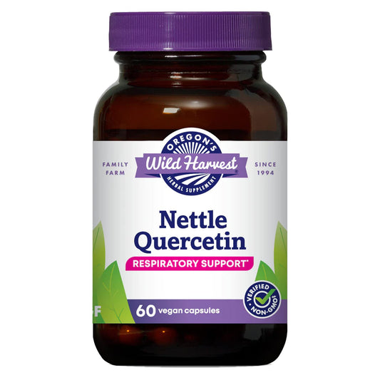 Oregon's Wild Harvest nettle quercetin bottle front for daily wellness routine.