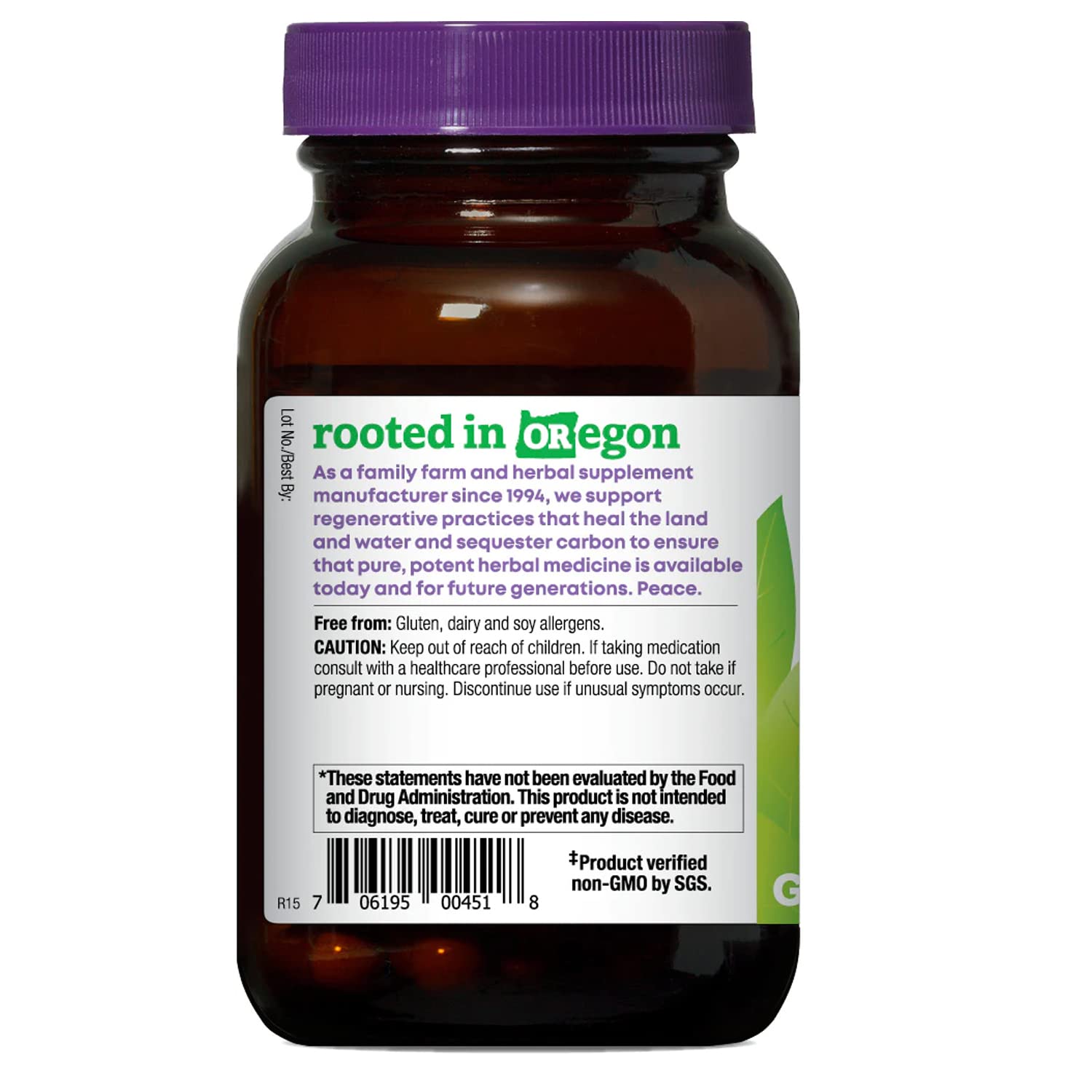 Oregon's Wild Harvest nettle quercetin bottle label shows organic, non-GMO sourcing.
