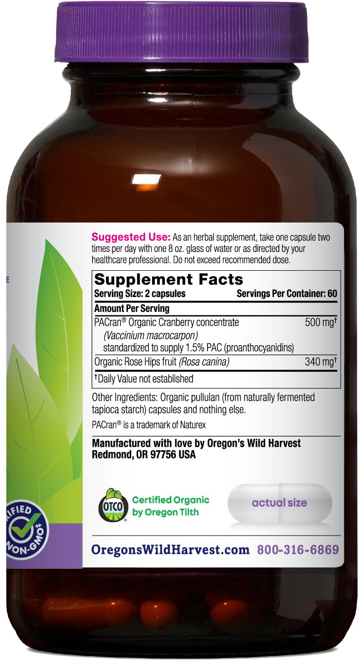 Oregon's Wild Harvest organic rose hips ingredient label highlighting vitamin C.