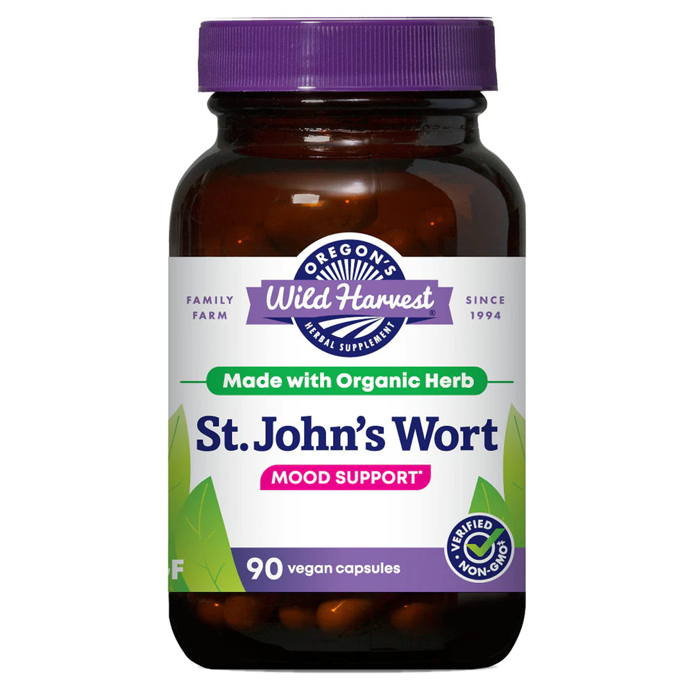 Oregon's Wild Harvest St John's Wort supplement bottle for mood support.