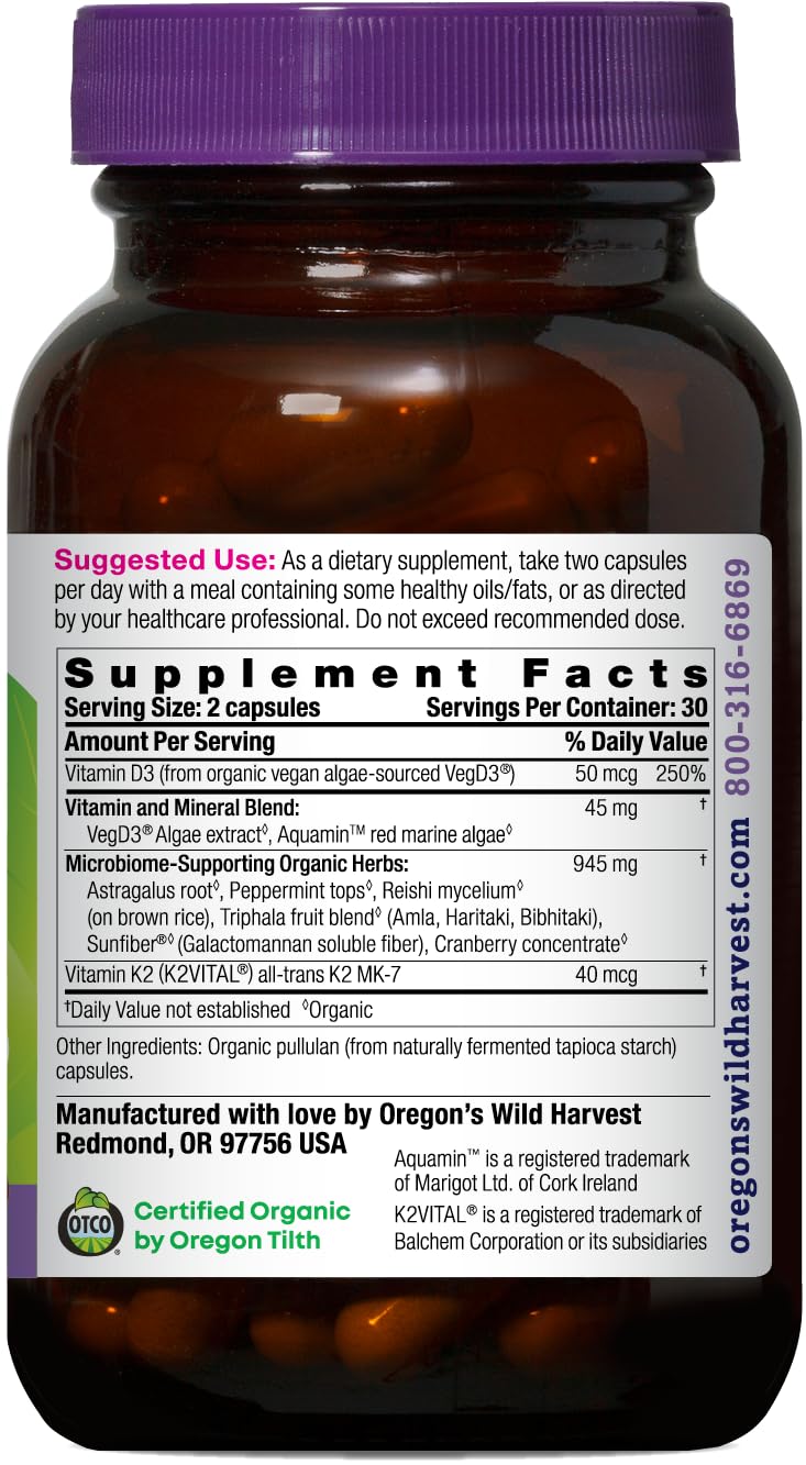 Close-up of vegan capsules highlighting plant-based VegD3 and K2 components