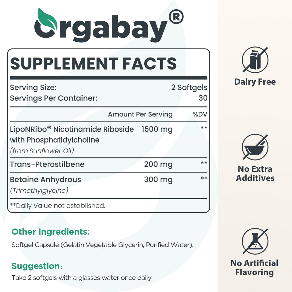 Orgabay Liposomal NR capsules close-up for potent daily use.
