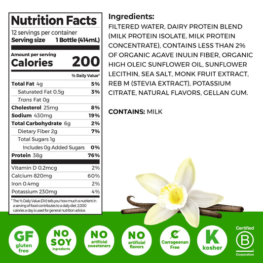 Orgain vanilla shake being poured for convenient on-the-go nutrition.