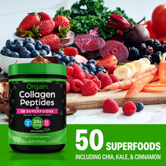 Orgain label notes vitamin C from amla supporting collagen absorption and synthesis.