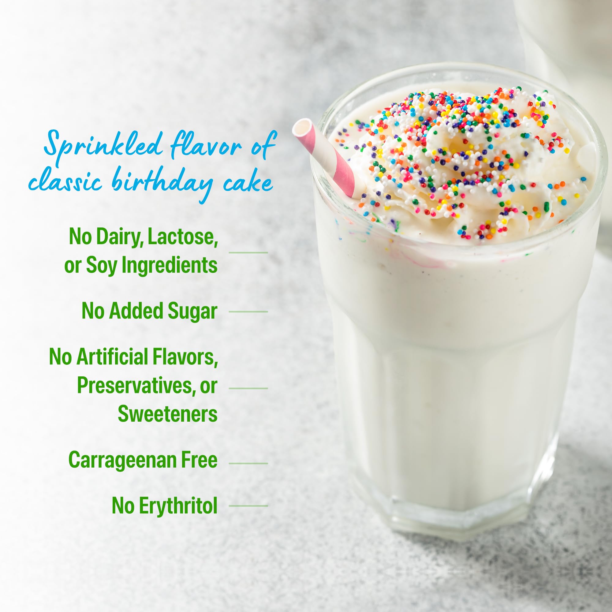 Orgain Birthday Cake ingredients highlight organic peas and chia for complete amino acids.
