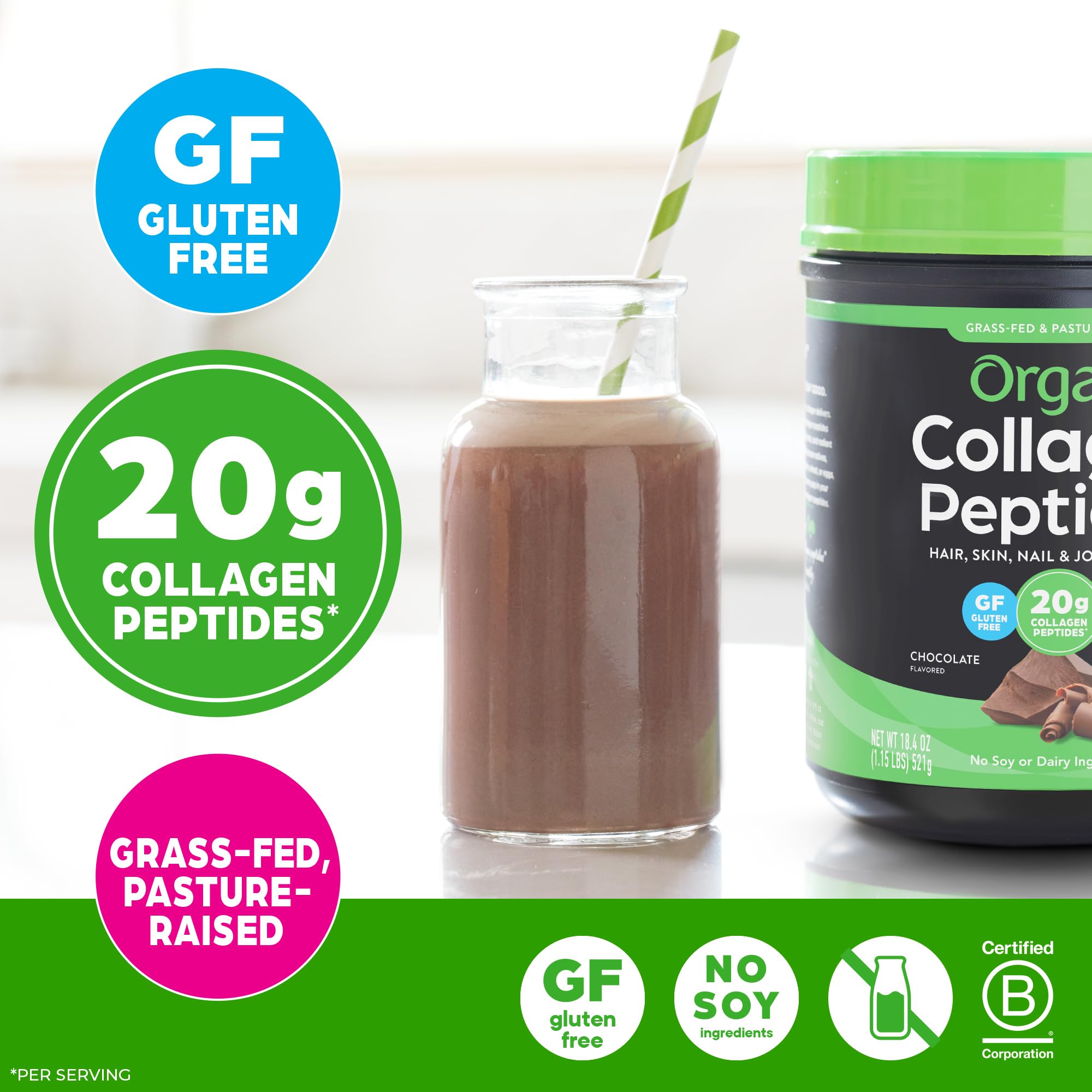 Orgain collagen peptides chocolate coffee mix for a tasty morning routine.