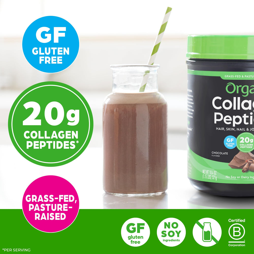 Orgain collagen peptides chocolate coffee mix for a tasty morning routine.