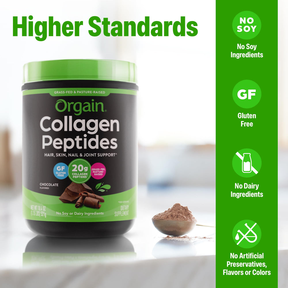 Orgain collagen peptides chocolate hot cocoa ready in minutes.