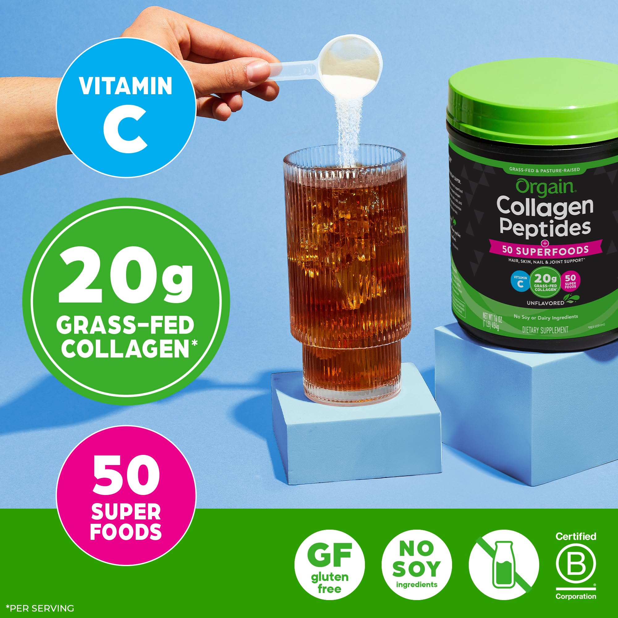 Orgain collagen powder in coffee image shows an easy morning ritual with collagen.