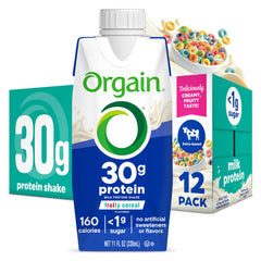 Orgain Fruity Cereal 30g high-protein shake front label for on-the-go nutrition